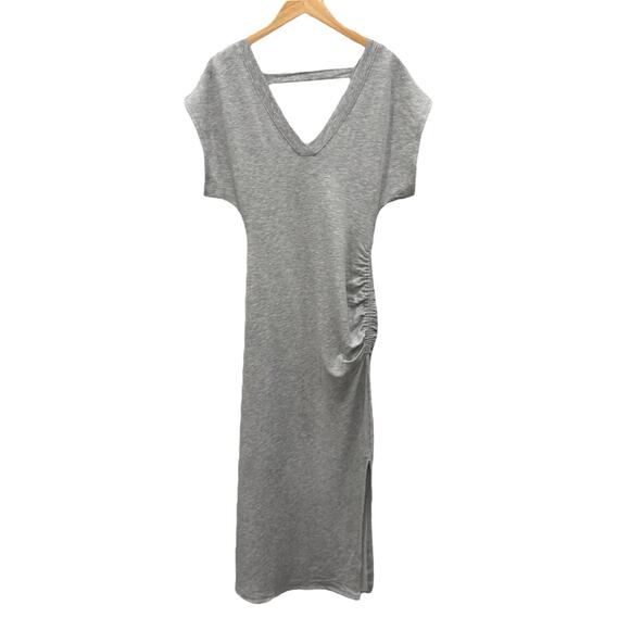 Daily Practice Anthropologie V-Neck Midi Dress Size Small Ruched Soft Stretch - Picture 2 of 9